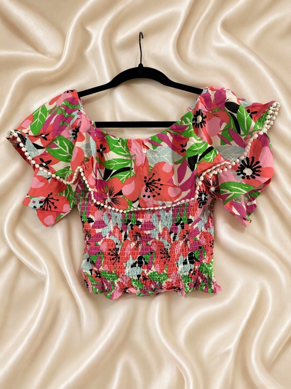 NWT Floral Off-Shoulder Smocked Crop Top | Summer Boho Top